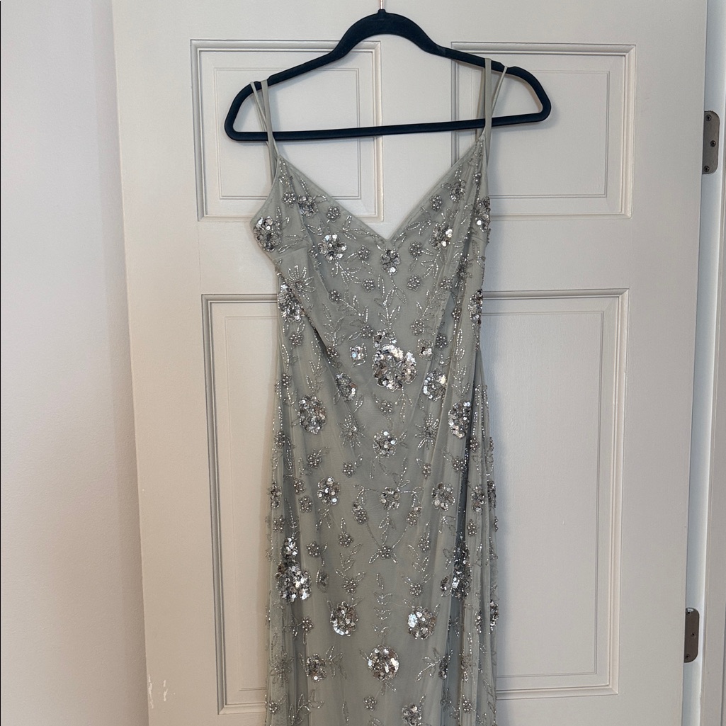 Mac Duggal Silver Embellished Prom Dress
